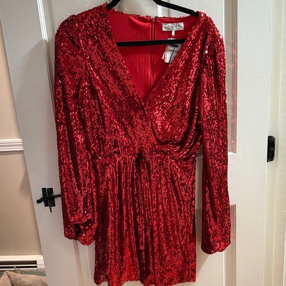 Wayf Dresses & Skirts - WAYF Red Sequin Long Sleeve Dress NWT